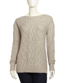 Slouchy Cable Knit Sweater, Oatmeal