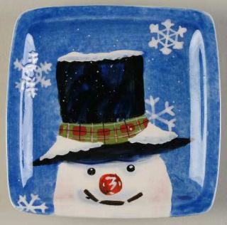 Top Hat Snowman (Blue) Canape Plate, Fine China Dinnerware   Snowman Head & Hat
