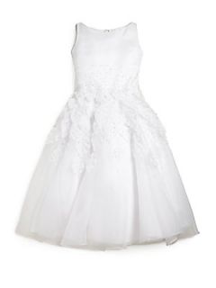 Joan Calabrese Girls Beaded Leaf First Communion Dress   White