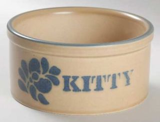 Pfaltzgraff Folk Art Kitty Bowl, Fine China Dinnerware   Blue Floral Design On T