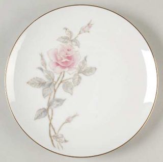 Sango Pastoral Salad Plate, Fine China Dinnerware   Pink Rose, Gray Leaf