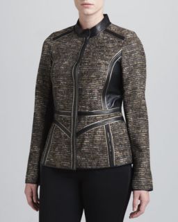 Tweed Leather Trim Jacket