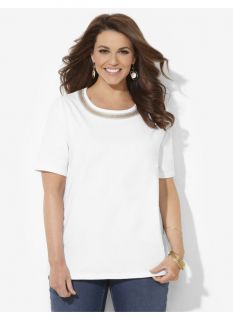 Catherines Plus Size Sequin Glow Tee   Womens Size 0X, White