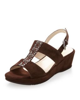 Double Band Suede Wedge Sandal, Brown