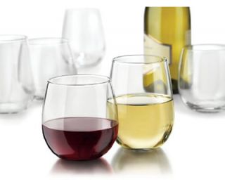 Libbey Glass Stemless Wine Set w/ 6 Red & 6 White Glasses
