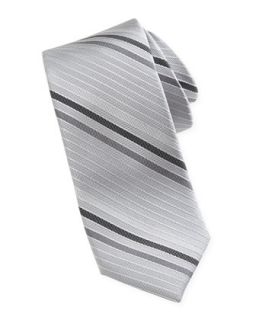 Diagonal Stripe Silk Tie, Gray