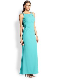 David Meister Embellished Crepe Gown   Turquoise