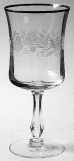 Noritake Rainier Water Goblet   Floral,Platinum Trim, Six Sided Stem