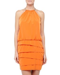 Tiered Skirt Organza Dress, Pop Orange
