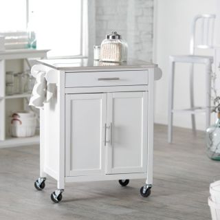 White Mid Size Kitchen Island with Stainless Steel Top   GH15952