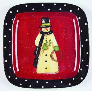 Folk Snowman 16 Square Serving Platter, Fine China Dinnerware   Snowman On Red,