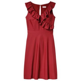 TEVOLIO Womens Plus Size Taffeta V Neck Ruffle Dress   Stoplight Red   16W