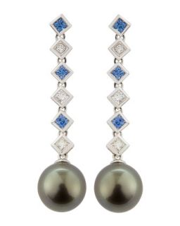 Sapphire, Diamond & Tahitian Pearl Earrings