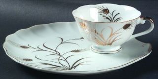 Lefton Wheat Snack Plate & Cup Set, Fine China Dinnerware   Gold Wheat Center To