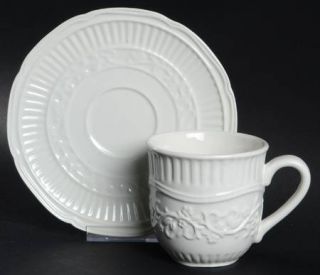 Mikasa American Countryside Flat Cup & Saucer Set, Fine China Dinnerware   White