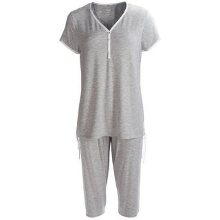 Calida Opium Capri Pajamas   Stretch Micromodal(R)  Short Sleeve (For Women)   STONEWASH MELE (M )