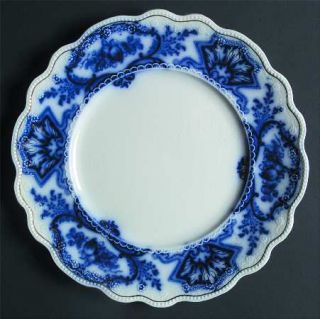 Grindley Alaska (Flow Blue,Gold Ring) Dinner Plate, Fine China Dinnerware   Flow