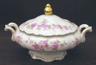 Mitterteich Springtime Round Covered Vegetable, Fine China Dinnerware   Pink&Gra