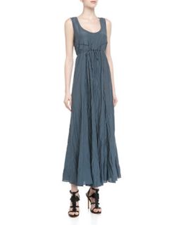 Sleeveless Drawstring Pleated Maxi Dress, Slate