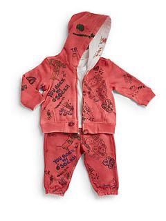 Infants Three Piece Artista Hoodie, Tee & Sweatpants Set   Red