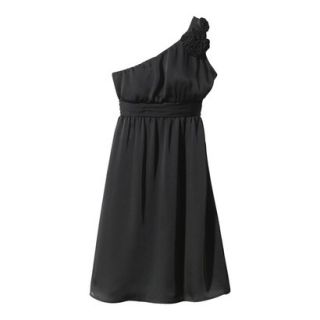 TEVOLIO Womens Satin One Shoulder Rosette Dress   Ebony   8