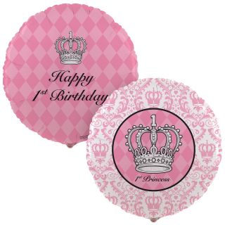 Elegant Princess Damask 1st Birthday Foil Balloon