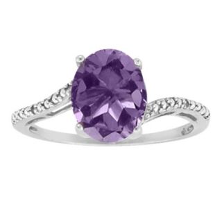 Sterling Silver 8X6Mm Oval Amethyst Ring   White (8.5)