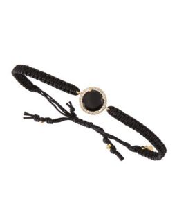 Crystal Studded Black Onyx Cord Bracelet, Metallic Black