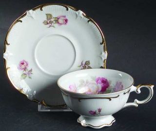 Schumann   Bavaria Antique Rose Footed Cup & Saucer Set, Fine China Dinnerware  