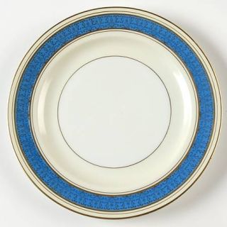 Sango San4 Salad Plate, Fine China Dinnerware   Blue Band, Gold Design, Cream &