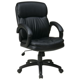 Work Smart Black Eco Leather Mid back Contour Executive Chair (BlackThick padded contour seat and back with built in lumbar supportOne touch pneumatic seat height adjustmentLocking tilt control with adjustable tilt tensionPadded nylon C armsHeavy duty nyl