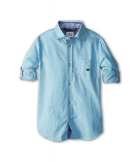Armani Junior Button Down Shirt w/ Plaid Details Boys Long Sleeve Button Up (Green)