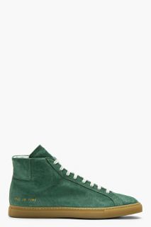 Common Projects Green Suede Achilles High_top Sneakers