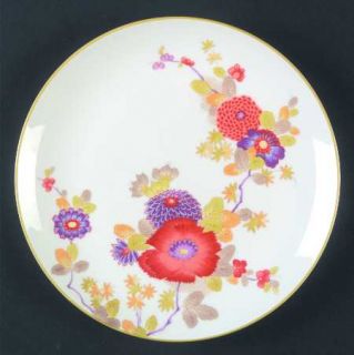 Mikasa Peony Salad Plate, Fine China Dinnerware   Orange,Purple Flowers,Green Tr