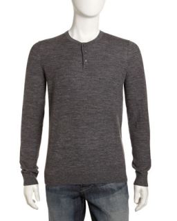 Linen Blend Henley Sweater, Gray