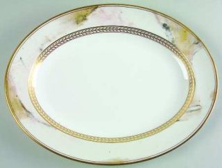 Minton Alabaster & Gold 13 Oval Serving Platter, Fine China Dinnerware   Gold L