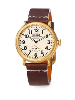 Shinola Runwell Goldtone PVD Stainless Steel & Leather Strap Watch   Brown Gold