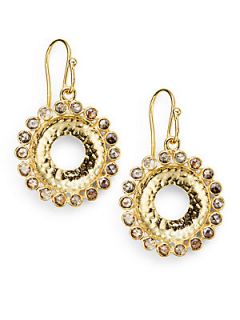 1.75 TCW Champagne Diamond & 18K Gold Sunburst Drop Earrings   Gold