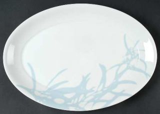 Crate & Barrel China Mist 15 Oval Serving Platter, Fine China Dinnerware   Blue