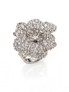 Alexander McQueen Pave Crystal Flower Ring/Silvertone   Silver