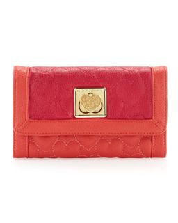 Be My Wonderful Pebbled Quilted Flapover Wallet, Red/Fuchsia