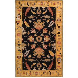 Handmade Arts and Crafts Black/ Gold N.Z. Wool Rug (7 6 X 9 6) (BlackPattern OrientalMeasures 0.625 inch thickTip We recommend the use of a non skid pad to keep the rug in place on smooth surfaces.All rug sizes are approximate. Due to the difference of 