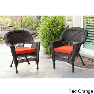 Espresso Wicker Chairs With Cushions (set Of 2)