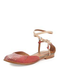 Ivy Embossed Ankle Wrap Flat, Red Barn