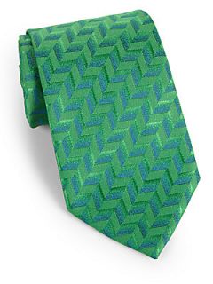 Charvet Patterned Silk Tie   Green Apple
