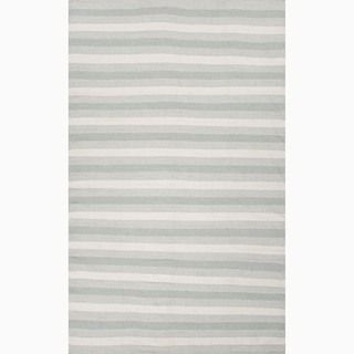 Hand made Abstract Blue/ Ivory Polyester Reversible Rug (8x10)