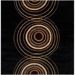 Hand tufted Black Contemporary Circles Vasily Wool Geometric Rug (6 Square)