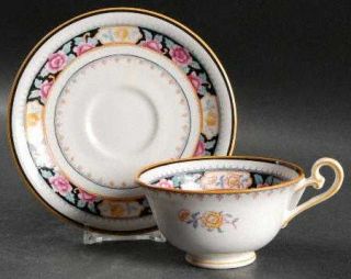 Royal Doulton E9576 Footed Cup & Saucer Set, Fine China Dinnerware   Pink&Mustar
