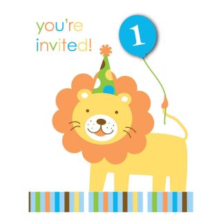 Sweet Safari Blue 1st Birthday Invitations