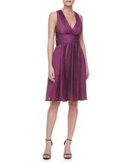 Halter Accordion Pleated V Neck Dress, Orchid
